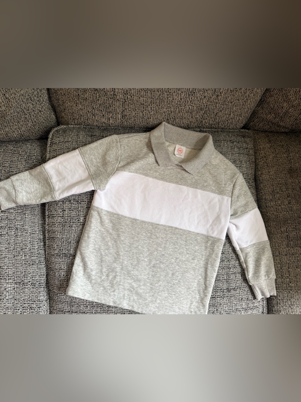 Kids Collar Polo Sweatshirt in Light Gray and White